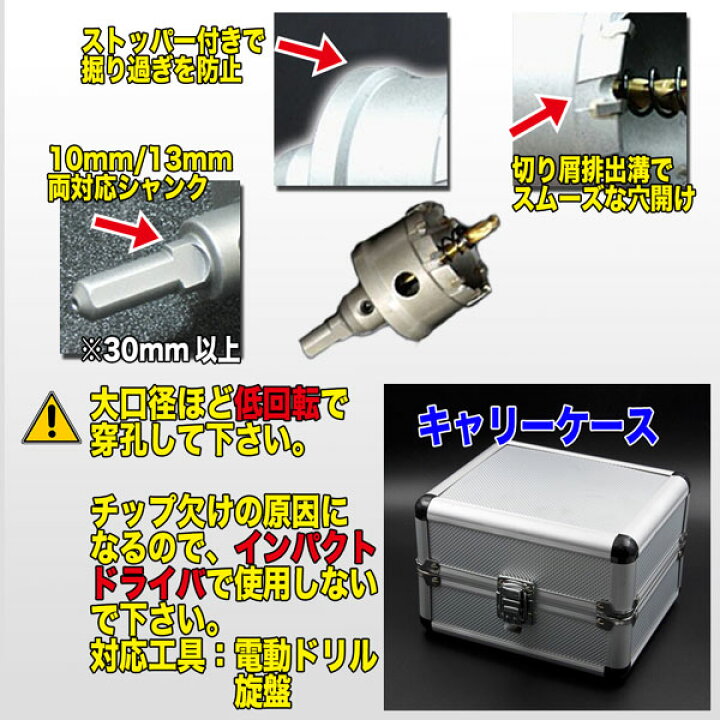 楽天市場】超硬ホールソーセット10pcs マルチホルソー 穴開け 金工 
