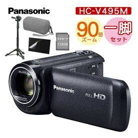 (届いてすぐ使える学校行事向けセット)レビュー特典有 Panasonic パナソニック デジタルハイビジョンビデオカメラ HC-V495M 90倍ズーム 小型 コンパクト 5軸 手ブレ補正（ラッピング不可）