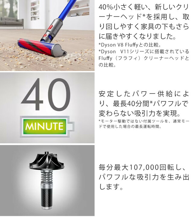 楽天市場】ダイソン スティッククリーナー Dyson V8 Slim Fluffy SV10K 