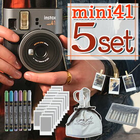 富士フイルム チェキ インスタントカメラ instax mini41 ブラック＆巾着ポーチ＆白フレームフィルム20枚＆デコペン＆ガーランド セット