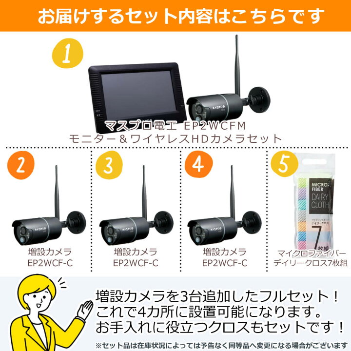 楽天市場】【増設カメラ3台＆クロス付き】 マスプロ電工 モニター 