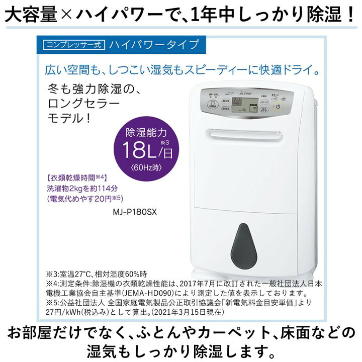 楽天市場】三菱電機 衣類乾燥除湿機 サラリ MJ-P180SX-W ホワイト 
