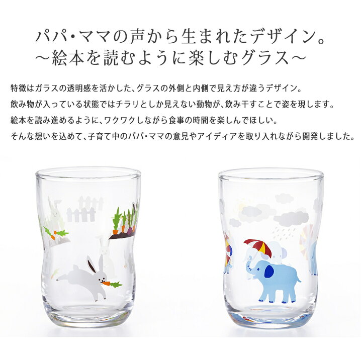 楽天市場 セット 正規販売店 アデリア つよいこグラスs かくれんぼ うさぎ ぞう コップ こども 子供 キッズ 幼児 ガラス イラスト 絵柄 動物 ギフト プレゼント お祝い 誕生日 日本製 ホームショッピング