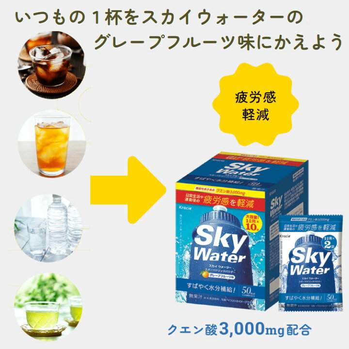楽天市場】16箱セット（ケース販売） スポーツドリンク 粉末 パウダー クラシエ スカイウォーター 10L （1L用小袋×2袋入り×5個）×16箱入り グレープフルーツ味  クラシエフーズ 暑さ 予防 夏 飲み物 冷 : ホームショッピング
