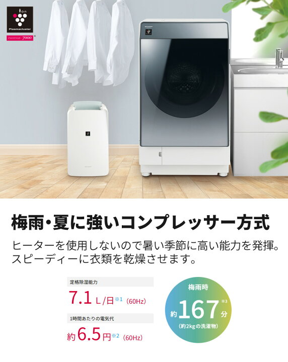 楽天市場】シャープ 除湿機 衣類乾燥 CV-S71-W ホワイト 乾燥容量約2人 