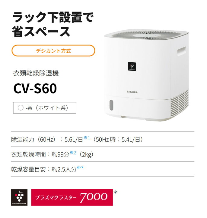 楽天市場】シャープ 除湿機 衣類乾燥 CV-S60-W ホワイト 乾燥容量約2.5 