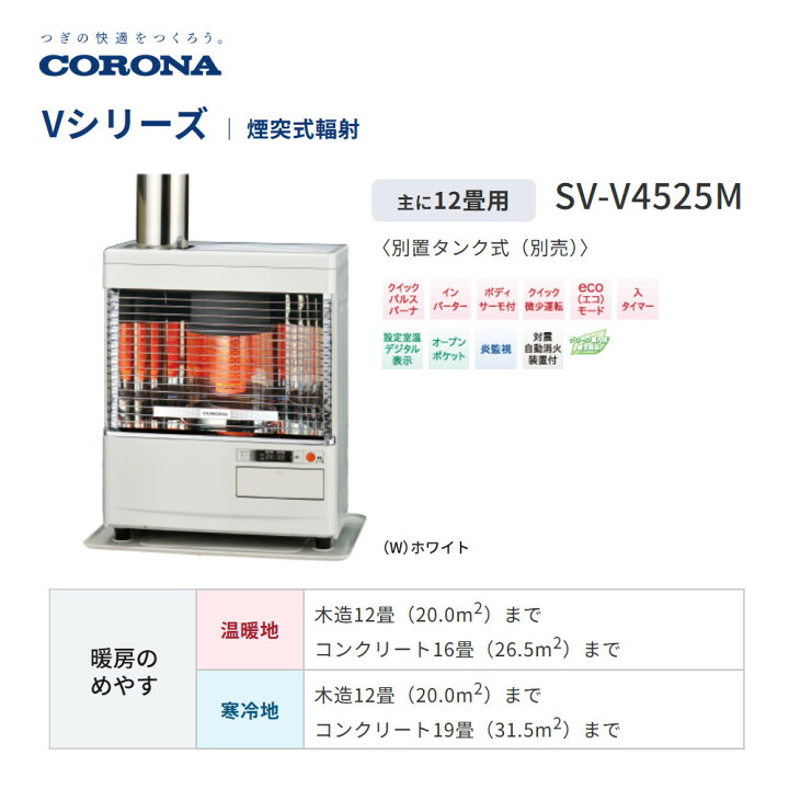 楽天市場】コロナ 寒冷地 石油ストーブ 煙突式輻射 SV-V4524M W 