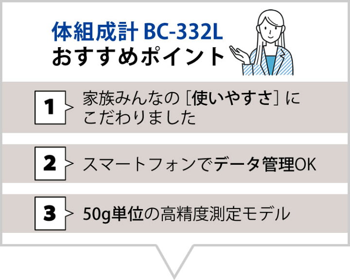 楽天市場】毎日の測定をサポート 家族で健康管理!タニタ TANITA 体重 体組成計 スマホ 50g バックライト BC-332L 体重計 スマホでデータ管理 立てかけ収納OK 家族 筋肉量(BC332) : ホームショッピング 楽天市場】毎日の測定をサポート 家族で健康管理!タニタ TANITA 体重 体組成計 スマホ 50g バックライト BC-332L 体重計 スマホでデータ管理 立てかけ収納OK 家族 筋肉量(BC332) : ホームショッピング