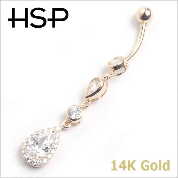 楽天市場】14G 14K ティアドロップ＆ラウンドジュエル バナナバーベル  