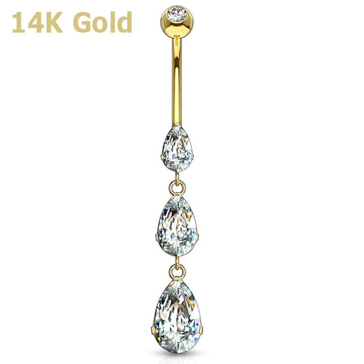 楽天市場】14G 14K 3連ティアドロップジュエル バナナバーベル ボディ 