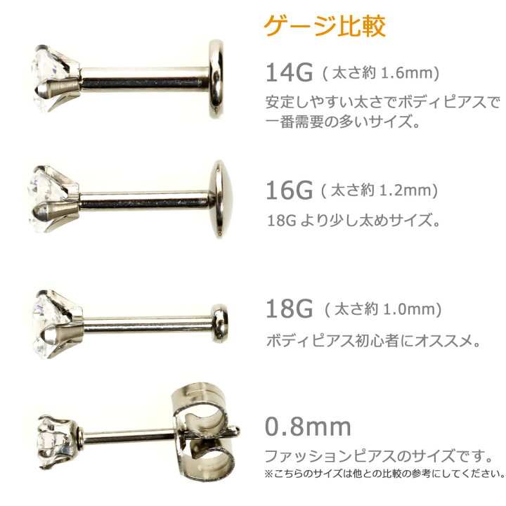 楽天市場】ボディピアス 14G 16G 18G トラガス ボディピアス 立爪 