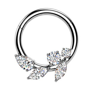 ボディピアス 16G セグメントリング ヴァイン ジュエル ヒンジフープ フープピアス クリッカー ワンタッチ ボディピアス 316L ステンレス ヘリックス 耳ピアス 金属アレルギー対応 金アレ