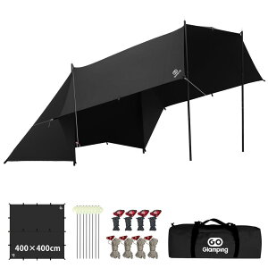 GOGlamping HENGEN+スクエアタープTC 正方形タープ ポリコットン 焚き火可 【19箇所ループ・特殊防水テープ付き】500mm耐水圧 撥水加工 遮光/遮熱/難燃 ソロキャンプ 軽量 コンパクト キャンプ アウ