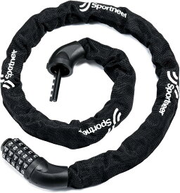 Sportneer チェーンロック ダイヤルロック 6mm スチールロック 5桁ダイヤル式 カギ不要 パスワード自由設定 日本語取扱説明書付き 自転車 バイク用 ロック 約120cm 盗難防止 約750g 黒