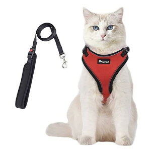 猫 猫用 ハーネス 胴輪 猫具 ねこ ネコ 子猫 子犬 小型犬 散歩 お出かけ 抜けない ベスト ソフト胸あて 軽量 頭を通さずマジックテープで装着 サイズ調節可 夜反射 通気メッシュ (Sサイズ (x 1)
