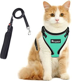 猫 猫用 ハーネス 胴輪 猫具 ねこ ネコ 子猫 子犬 小型犬 散歩 お出かけ 抜けない ベスト ソフト胸あて 軽量 頭を通さずマジックテープで装着 サイズ調節可 夜反射 通気メッシュ (M, グリーン)