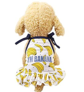 ふく福人気 通気性メッシュ小中型犬服 Tシャツ 可愛いワンピース 犬恋人服 カップ ル服 お散歩お出かけウェアに 春夏服 ドッグウェア 日焼き防ぐ 脱毛保護 (L, バナナスリング)