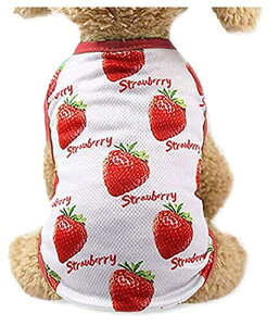 ふく福人気 通気性メッシュ小中型犬服 Tシャツ 可愛いワンピース 犬恋人服 カップ ル服 お散歩お出かけウェアに 春夏服 ドッグウェア 日焼き防ぐ 脱毛保護 (S, イチゴ Tシャツ)