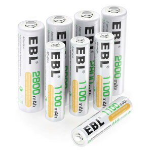 EBL 単3・単4電池セット 単3電池 充電式 2800mAh4本+単4電池 充電式1100mAh4本パック 約1200回繰り返し充電可能 電池収納ケース付き ニッケル水素電池 単三単四充電池セット