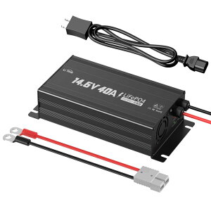 LiTime 14.6V40A リン酸鉄リチウムイオンバッテリー充電器 40A急速充電 0V充電機能 オン/オフスイッチとLEDインジケーター付き 固定可能 12VLiFePO4バッテリー専用 AC-DCスマートチャージャー PSE認証