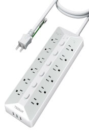 電源タップ スイッチ付き 延長コード 3m usb コンセント TESSAN 12個AC口 3個USBポート テーブルタップ 壁掛け マルチタップ oaタップ 幅広コンセント 蛸足コンセント タコ足配線 節電タップ 3ピン 省エネ 雷ガード 2ピン 3ピンプラグ対応