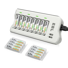 EBL単4電池 充電式 充電器セット 充電池 単4*16本パック(1100mAh) +充電器(独立電池) 単三 単四ニッケル水素/ニカド充電池用 防災電池 収納ケース付き たんよん電池充電式