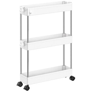 SPACEKEEPER キッチンワゴン スリム 隙間収納 13cm ラック キャスター付き カート ローリング おしゃれ 調味料 食品 ペットボトル 小物 台所 洗面所 冷蔵庫横 3段 ホワイト