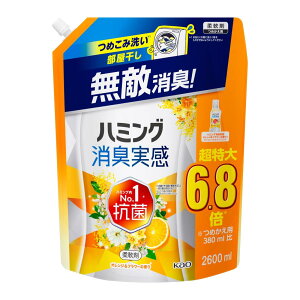 【大容量】ハミング消臭実感 柔軟剤 つめこみ洗いも、部屋干しも、無敵消臭!ハミング内No.1抗菌 オレンジ&フラワーの香り つめかえ用 2,600ml