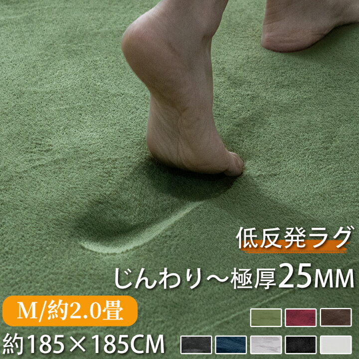 楽天市場】ラグ 低反発ラグ 厚手 2畳 185×185cm 極厚25mm カーペット 