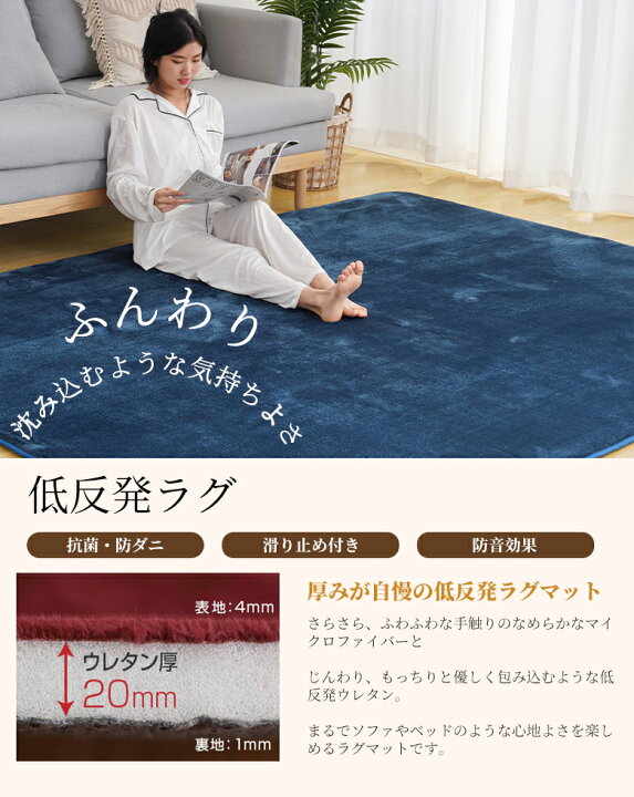 楽天市場】ラグ 低反発ラグ 厚手 2畳 185×185cm 極厚25mm カーペット 
