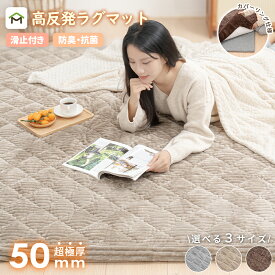 ラグマット 厚手 超極厚60mm/50mm ふわふわ 2畳 3畳 洗える カバーリング ストライプ フランネル キルトラグ 床暖房 ホットカーペット対応 こたつ 対応 防音 極厚 ラグマット カーペット 厚手 高反発 北欧 絨毯 送料無料