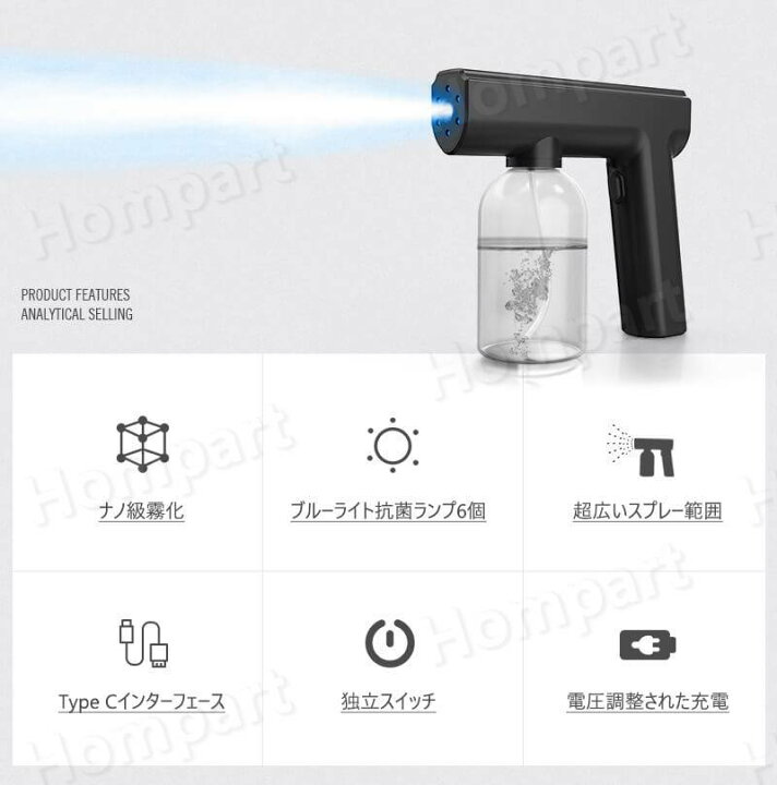 楽天市場】お買い物マラソン【P5倍】ホワイト ワイヤレス消毒器 噴霧 