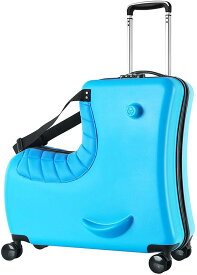 Homraku 子供用スーツケース乗れる キッズキャリーケース トランク ダイヤルロック式 ダブルキャスターで静音 安心素材 子供の遊び心に満足 旅行・遠足・帰省に便利 座れる木馬形 64.5L大容量 最大積載重量35kgまで(青,黄 24インチ)