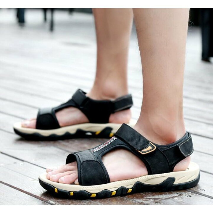 楽天市場 サンダルメンズ ビジネスサンダル 軽量 通気 革サンダル 滑り止め カジュアルシューズ クッション性 紳士サンダル カジュアルスリッパ Homraku 楽天市場店