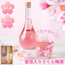 梅酒 ギフト グラス セット 名入れ 色が変わる 【 さくら梅酒 500ml ＆ 桜 冷感 グラスセット 】 誕生日プレゼント 母親 60代 還暦祝い 女性 プレゼント お酒 かわいい 名前入り 贈り物 誕生日 母 50代 70代 義母 還暦 古希 お祝い 喜寿 傘寿 祝い 記念日 定年 退職 祖母 妻