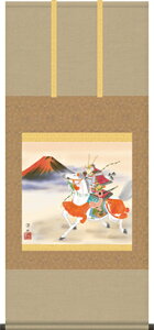 掛け軸-白馬武者/宇崎洋山(尺五横・桐箱)床の間に男児の成長祈願で飾る端午の節句画掛軸、初節句のお祝い掛軸としてもどうぞ、送料無料、伝統の床の間飾り、男の子誕生祝、出産祝い