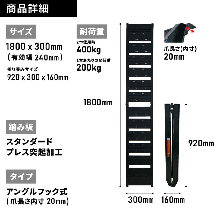 楽天市場】PLOW アルミブリッジ ALB180F-BK ブラック 折りたたみ式 長 