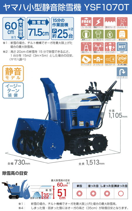 楽天市場】【在庫あり】除雪機 家庭用 ヤマハ YSF1070T 小型 エンジン 