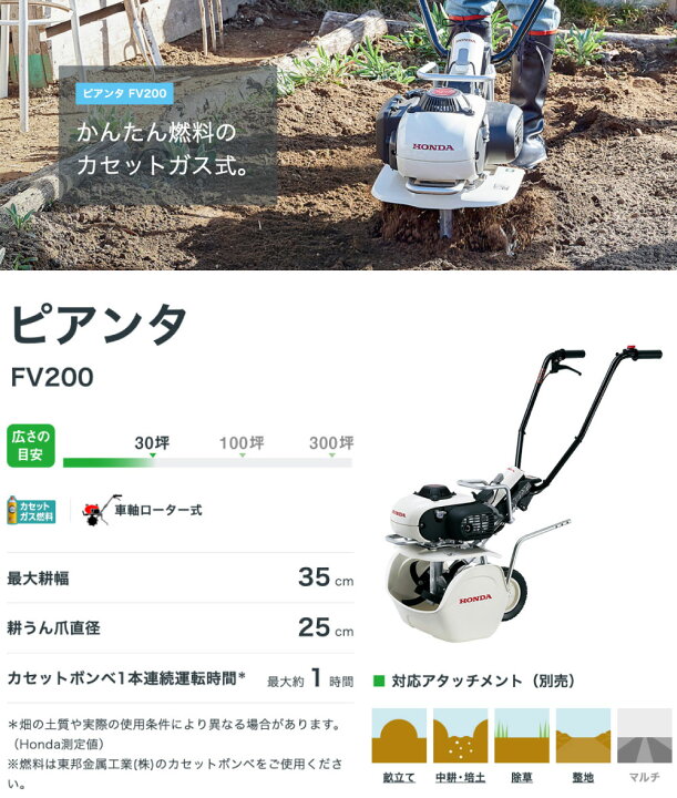 楽天市場】耕運機 ホンダ 小型 家庭用 ガス式 ピアンタ FV200-JT2 