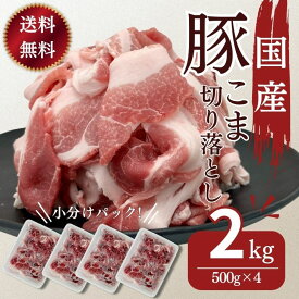 豚肉 送料無料 訳あり こま切れ 豚肉 国産豚こま切り落とし用 500g×4パック　計2kg お買い得 わけあり お取り寄せ 冷凍 食品