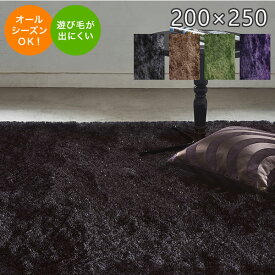 ラグ 光沢のあるシャギーラグ シック 200×250cm プレーベル ラグ カーペット ホットカーペット対応 床暖房対応 遊び毛が出にくい ラグ|絨毯 カーペット