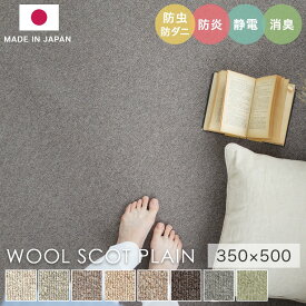 ラグ シンプル 無地 大きめ タフテッドラグ カーペット コンシェルジュ WOOL SCOT PLAIN ウールスコット プレーン 350×500cm スミノエ カーペット 消臭 防炎 静電気防止 防虫 防ダニ cup5