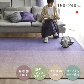 ラグ カーペット 日本製 190×240cm 3畳 滑り止め付き 防ダニ 床暖 ホットカーペット対応 アレルブロック おしゃれ 北欧 グラデーション パープル リビング 滑りにくい オールシーズン リサイクルウール ソライロ 紅掛空色 cup5