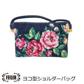 FEILER(フェイラー) バッグ 『ローズアダージョ ヨコ型ショルダーバッグ』 レディース(婦人) ポシェット 斜め掛け ネイビー ピンク 花柄 エレガント 母の日ギフト