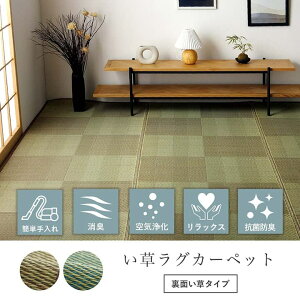 い草ラグ 花ござ カーペット 格子柄 ナチュラル シンプル 和室 抗菌防臭 消臭 お手入れ簡単 夏快適さらさら 団地間6畳 (約255×340cm) 『ルネ 』上敷き 敷物リビング 格子柄 調湿 消臭 空気清浄