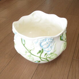 鉢カバー(プランターカバー) 陶器製 ブルーローズ M(直径23cm×高さ17cm) ポルトガル製の輸入 おしゃれな鉢カバー