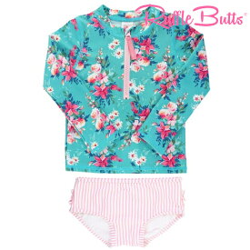 【メール便可】RUFFLE BUTTS ラッフルバッツ長袖 ラッシュガード ＆ふりふりビキニ ファンシー フラワー 花柄 水着 スイムウェア ジッパー チャック UFP+50 日焼け対策 スイミング 海 プール 水遊び 川遊び ベビー/赤ちゃん＆キッズ/子供用 ガールズ