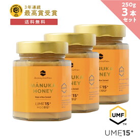 最大1000円OFFクーポン配布中！ マヌカハニー UMF15+ 【250g 3個セット MGO512+】 はちみつ 非加熱 100％純粋 生マヌカ ハニーマザー オーガニック manuka マヌカはちみつ 生はちみつ ハチミツ 蜂蜜