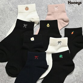 靴下 ソックス セミショート丈 ワンポイント 刺繍 綿混 ナイロン混 アクリル混 ガーリー レディース Honeys ハニーズ ワンポイントセミショート丈ソックス