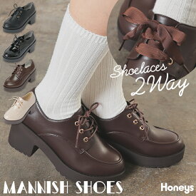 靴 シューズ マニッシュシューズ レースアップシューズ オックスフォードシューズ レディース Honeys ハニーズ 厚底ヒールマニッシュ